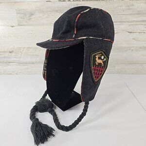 WOOLRICH Wool Blend Plaid Trim Earflap Winter Hat Tassel Cord Alpine Style *HTF*